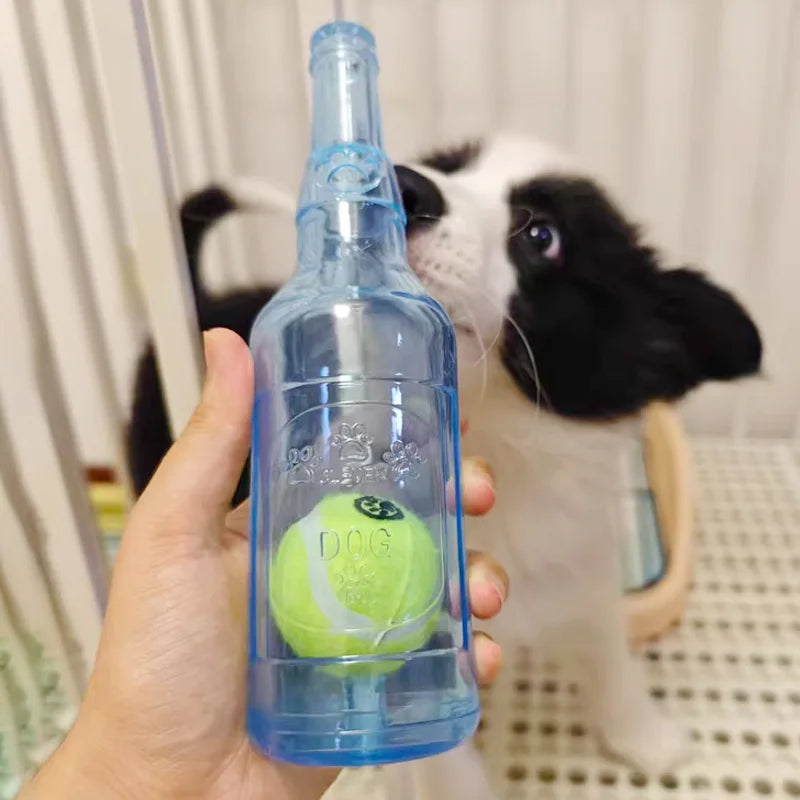Beer Bottle Dog Chew Toy with Tennis Ball | Bite-Resistant, Squeaky & Interactive Puppy Toy