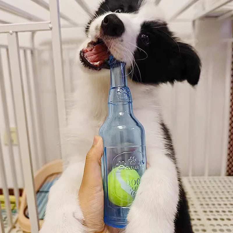 Beer Bottle Dog Chew Toy with Tennis Ball | Bite-Resistant, Squeaky & Interactive Puppy Toy