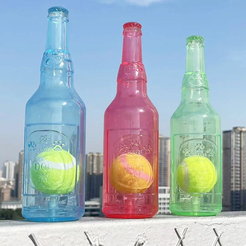 Beer Bottle Dog Chew Toy with Tennis Ball | Bite-Resistant, Squeaky & Interactive Puppy Toy