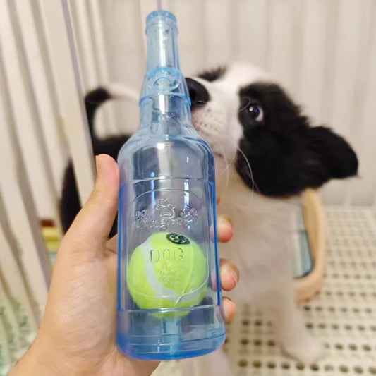 Beer Bottle Dog Chew Toy with Tennis Ball | Bite-Resistant, Squeaky & Interactive Puppy Toy