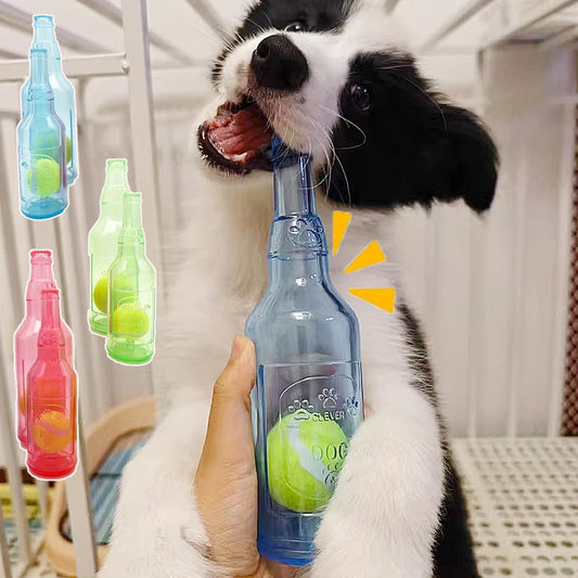 Beer Bottle Dog Chew Toy with Tennis Ball | Bite-Resistant, Squeaky & Interactive Puppy Toy