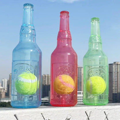 Beer Bottle Dog Chew Toy with Tennis Ball | Bite-Resistant, Squeaky & Interactive Puppy Toy